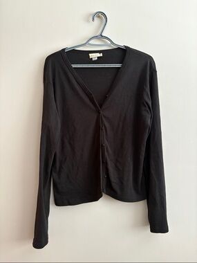 Talbots Black V-Neck Button-Front Cardigan